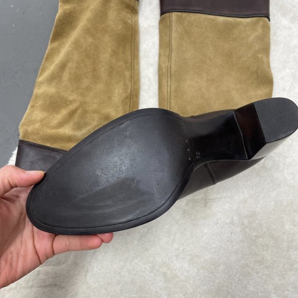 Jonak Brown Tan Leather & Suede Block Heel knee High Riding Boots Size 39 US 9 - Picture 7 of 12